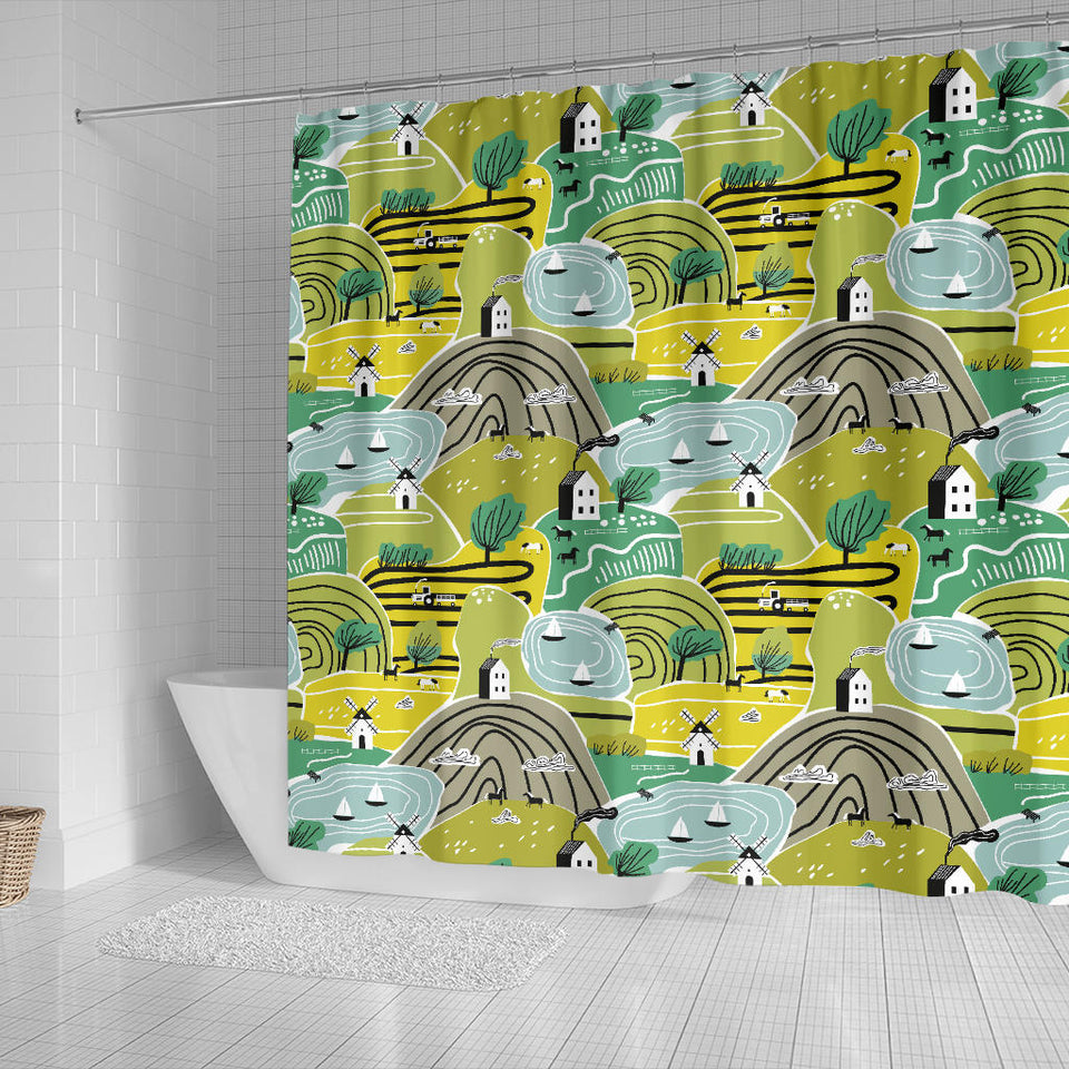 Hand Drawn Windmill Pattern Shower Curtain Fulfilled In US