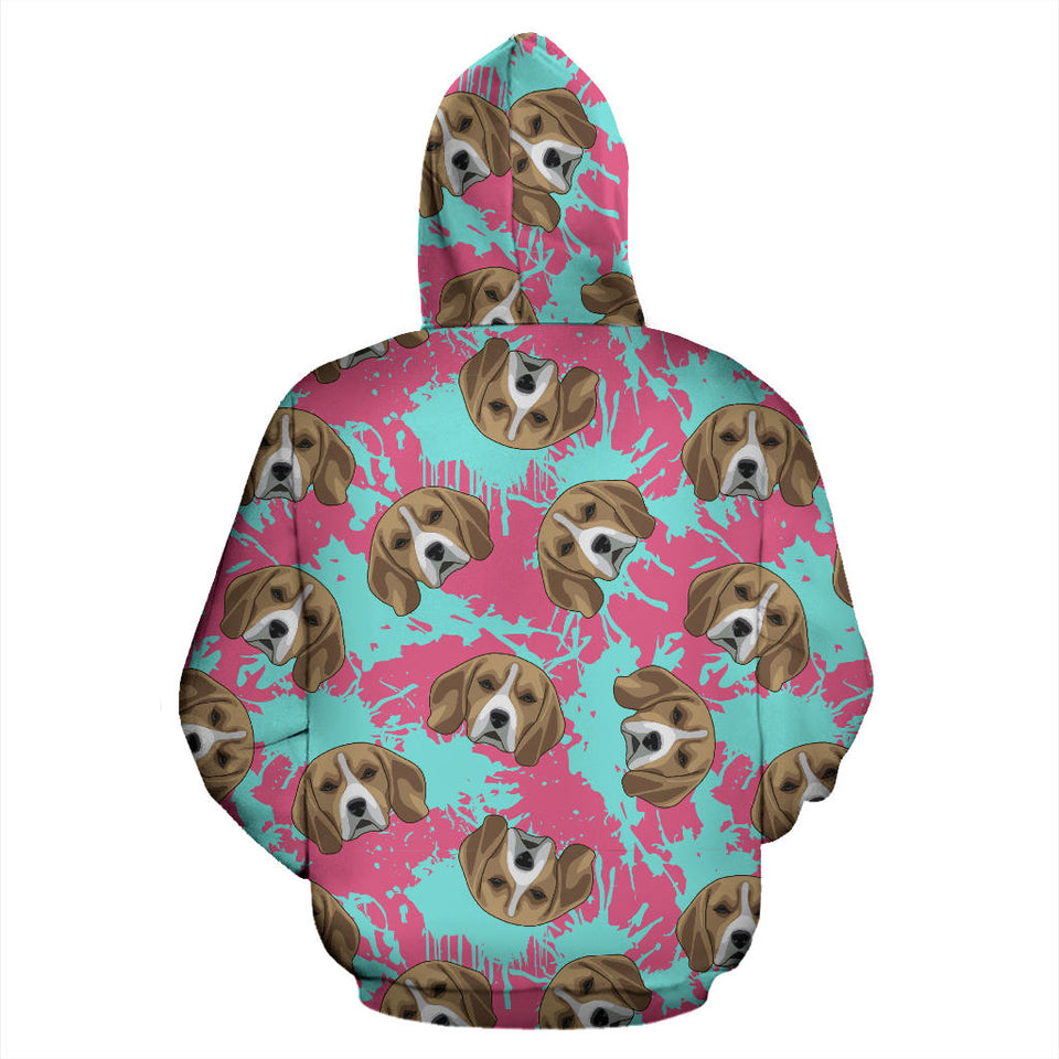Beagle Muzzles Turquoise Paint Splashes Pink Pattern Men Women Pullover Hoodie