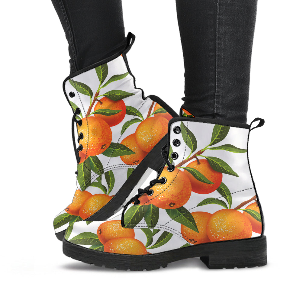 Oranges Pattern Background Leather Boots