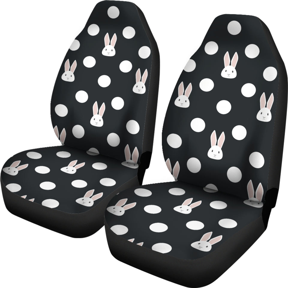 Cute White Rabbit Polka Dots Black Background  Universal Fit Car Seat Covers