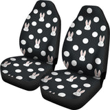 Cute White Rabbit Polka Dots Black Background  Universal Fit Car Seat Covers