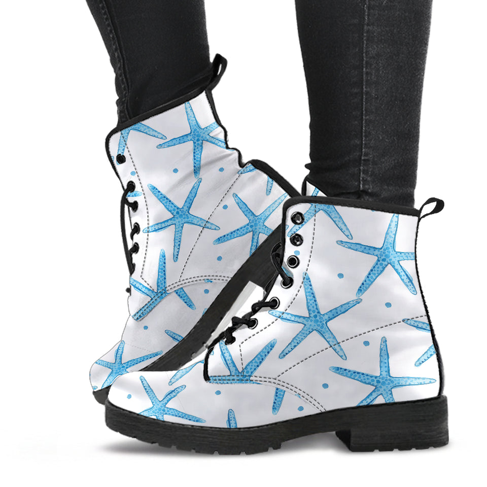 Watercolor Starfish Pattern Leather Boots