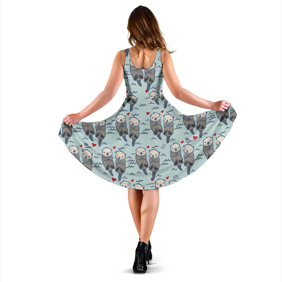 Lovely Sea Otter Pattern Sleeveless Midi Dress