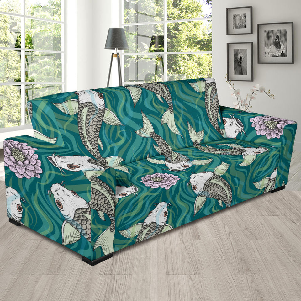 Koi Fish Carp Fish Lotus Pattern Sofa Slipcover
