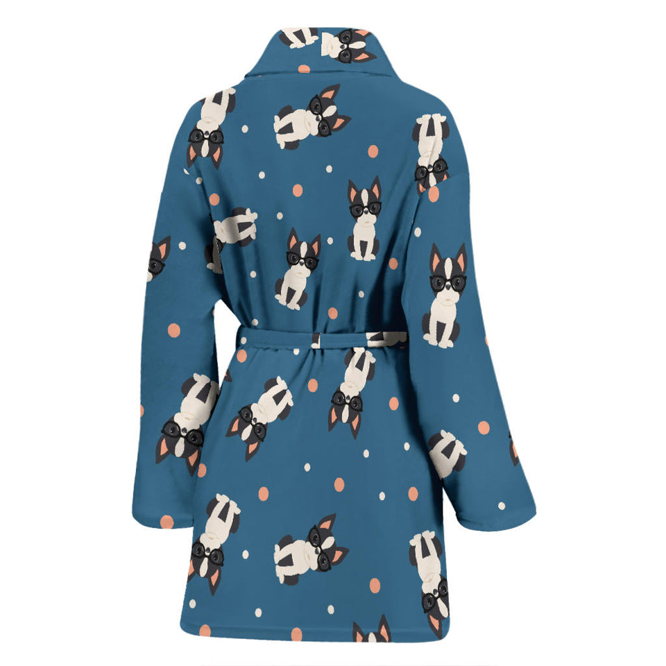 Cute Boston Terrier Dog Spattern Women'S Bathrobe