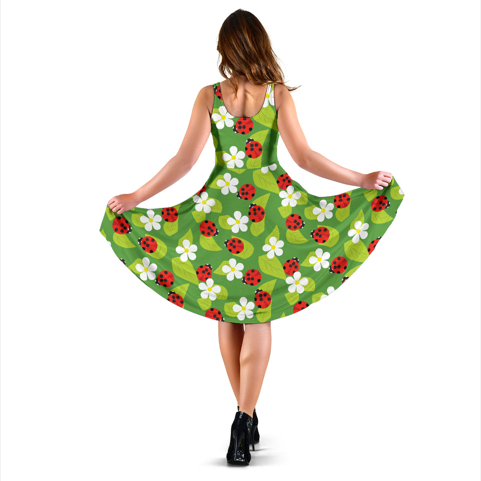 Ladybug Pattern Print Design 01 Sleeveless Midi Dress