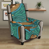 cute brown sea otters ornamental seaweed corals green water Chair Cover Protector