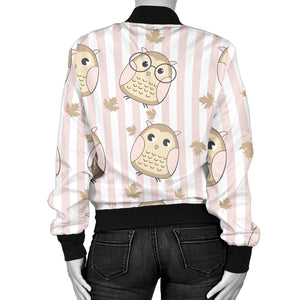 Cute Owl Leaf Women'S Bomber Jacket