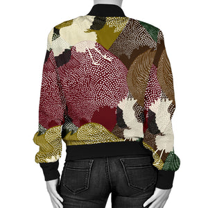 Japanese Cranes Flying Forest Dot Pattern Women'S Bomber Jacket