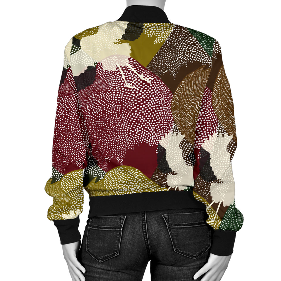 Japanese Cranes Flying Forest Dot Pattern Women'S Bomber Jacket