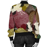 Japanese Cranes Flying Forest Dot Pattern Women'S Bomber Jacket