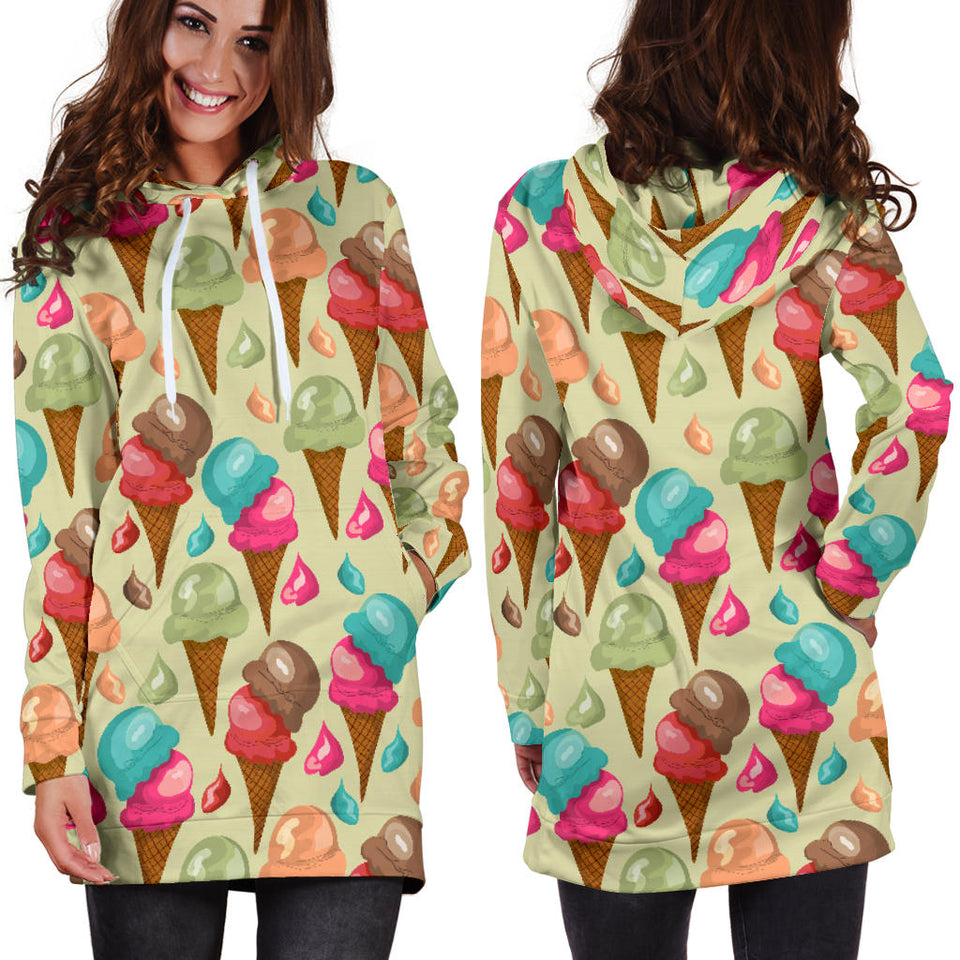 Colorful Ice Cream Pattern Women'S Hoodie Dress