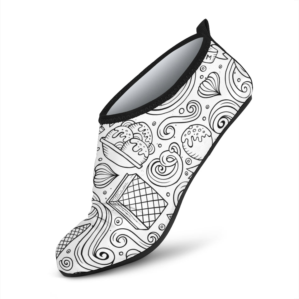 Cartoon Hand Drawn Ice Cream Black White Aqua Shoes