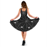 Spider Web Design Pattern Black Background White Cobweb Sleeveless Midi Dress