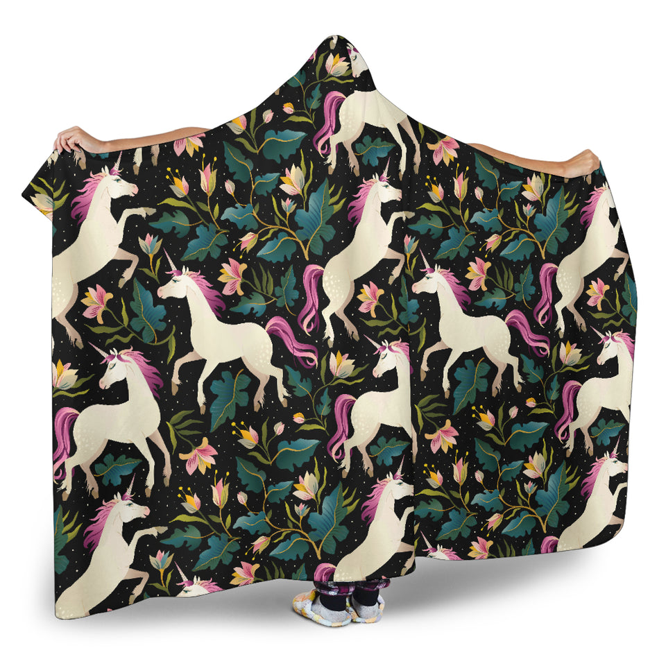 Unicorns Forest Background Hooded Blanket