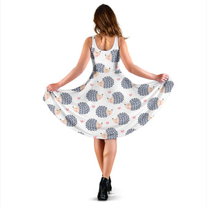 Hedgehog Pattern Print Design 04 Sleeveless Midi Dress
