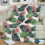 Heliconia Flowers, Palm And Monstera Leaves Premium Blanket