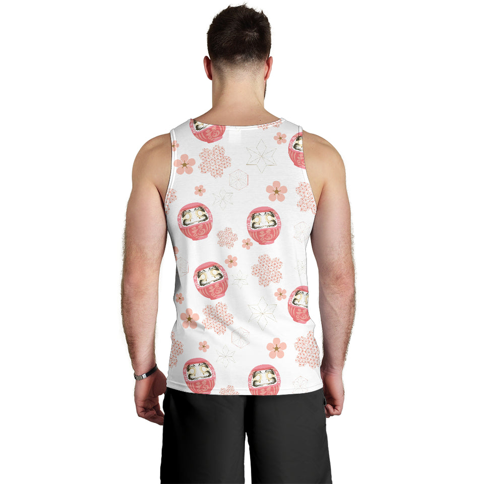 Daruma japanese wooden doll cherry blossom flower pattern Men Tank Top