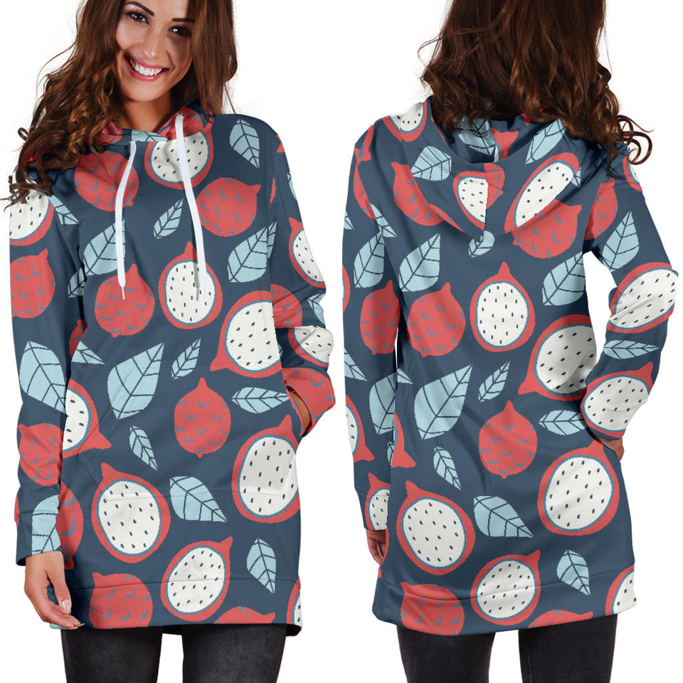 Dragon Fruits Dark Blue Background Women'S Hoodie Dress