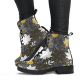 Beautiful Gold Autumn Maple Leaf Pattern Leather Boots