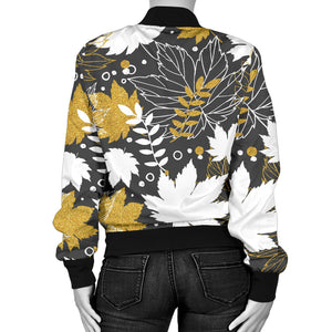 Beautiful Gold Autumn Maple Leaf Pattern Women'S Bomber Jacket
