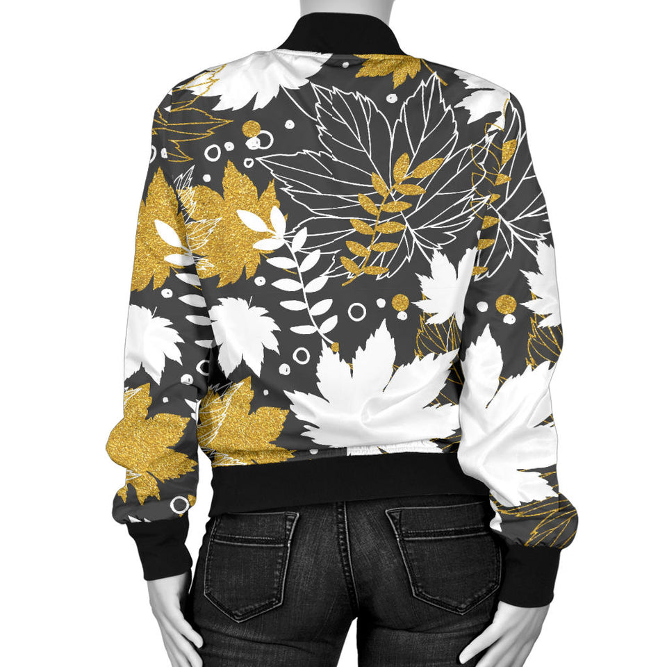 Beautiful Gold Autumn Maple Leaf Pattern Women'S Bomber Jacket