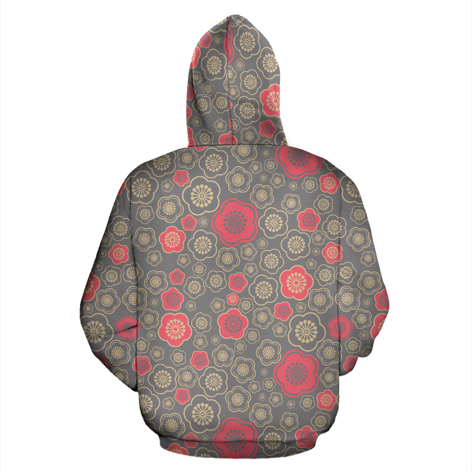 Red Gold Sakura Cherry Blossom Gray Background Zip Up Hoodie