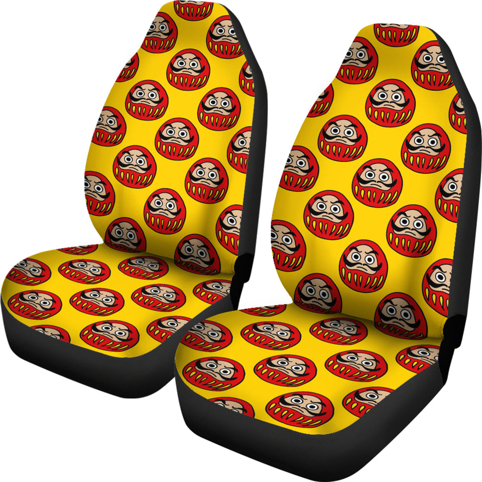Daruma Japanese Wooden Doll Yellow Background Universal Fit Car Seat Covers