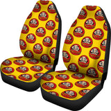 Daruma Japanese Wooden Doll Yellow Background Universal Fit Car Seat Covers