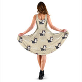 Cute Siberian Husky Sleeveless Midi Dress