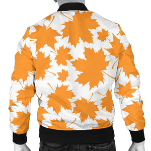 Orange Maple Leaf Pattern Men'S Bomber Jacket