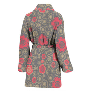 Red Gold Sakura Cherry Blossom Gray Background Women'S Bathrobe