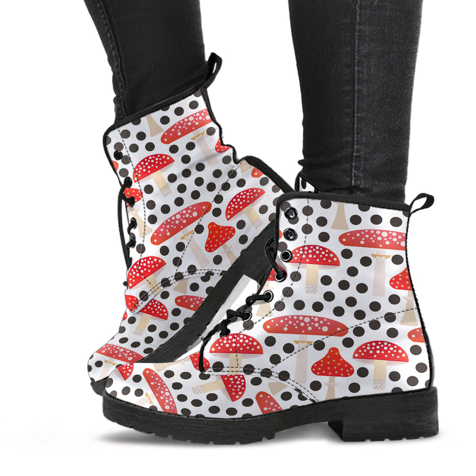 Red Mushroom Dot Pattern Leather Boots