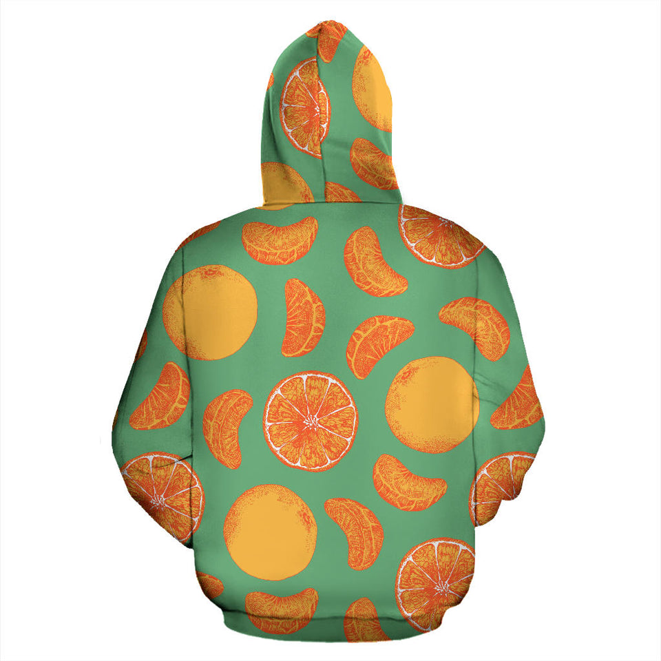 Orange Fruit Pattern Green Background Men Women Pullover Hoodie