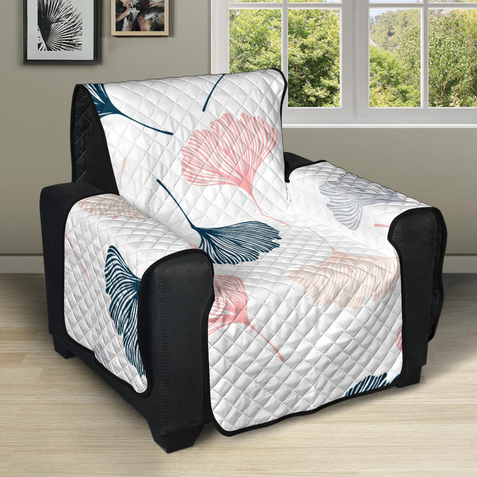 Black Gray Cream coral ginkgo leaves pattern Recliner Cover Protector