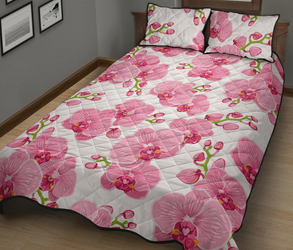 pink purple orchid pattern background Quilt Bed Set