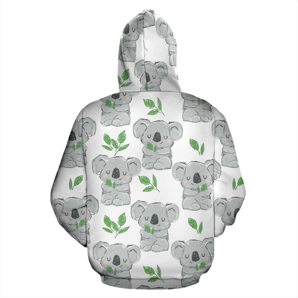 Hand Drawn Koala Leaves Pattern Zip Up Hoodie