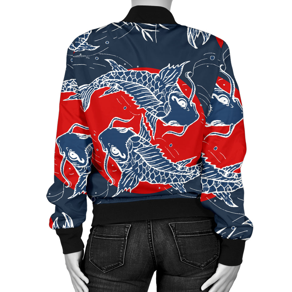 Koi Fish Carp Fishs Hand Drawn Japanese Art Women'S Bomber Jacket