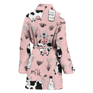 Cows Milk Product Pink Background Women'S Bathrobe
