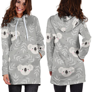 Cute Koala Leaves Pattern Women'S Hoodie Dress