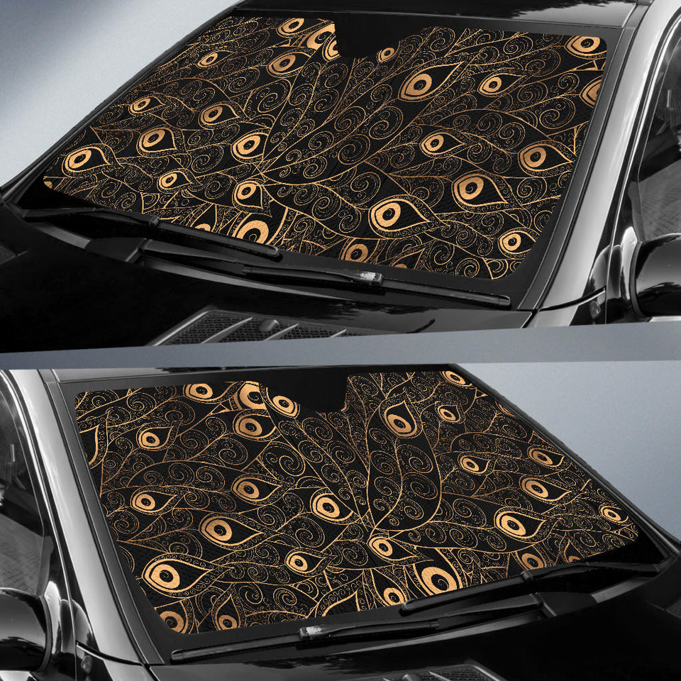 Gold Peacock Feather Pattern Car Sun Shade