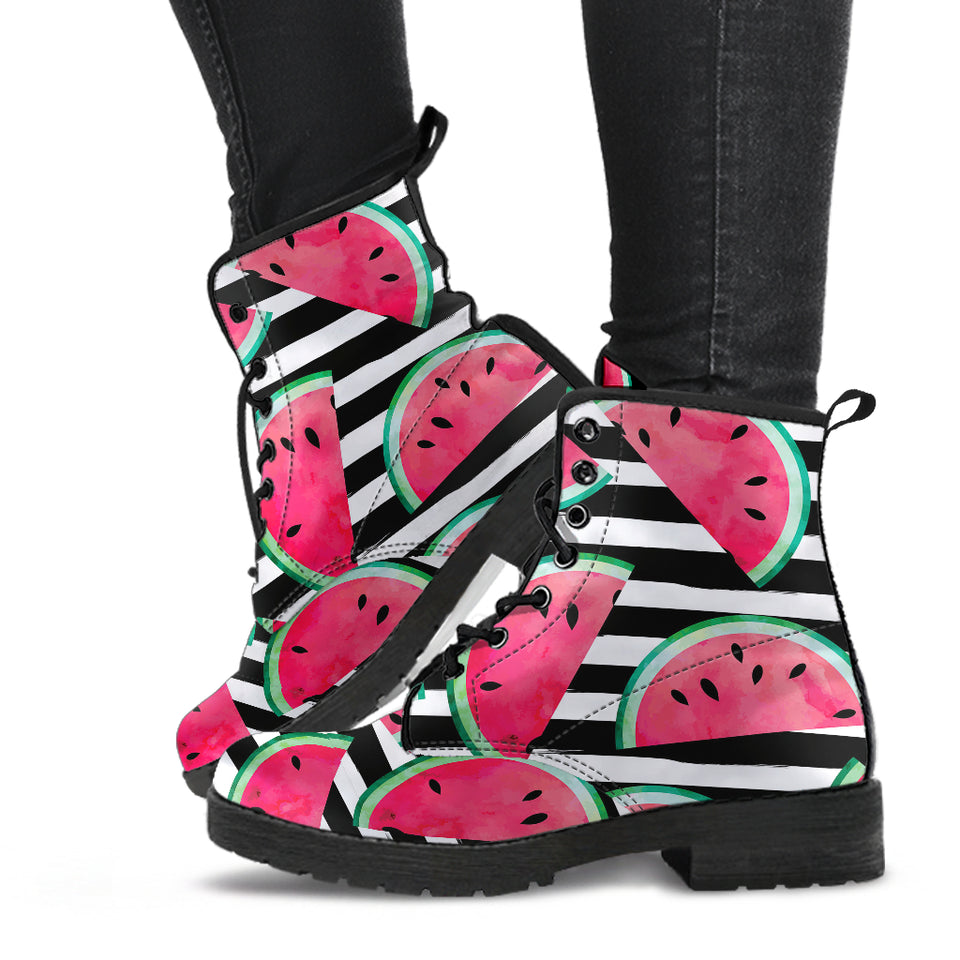 Watercolor Paint Textured Watermelon Pieces Leather Boots
