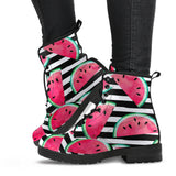 Watercolor Paint Textured Watermelon Pieces Leather Boots