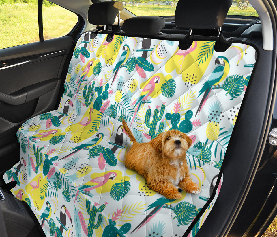 Cute Parrot Toucan Flamingo Cactus Exotic Leaves Pattern Dog Car Seat Covers