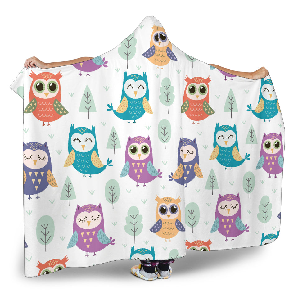 Cute Owl Pattern Hooded Blanket