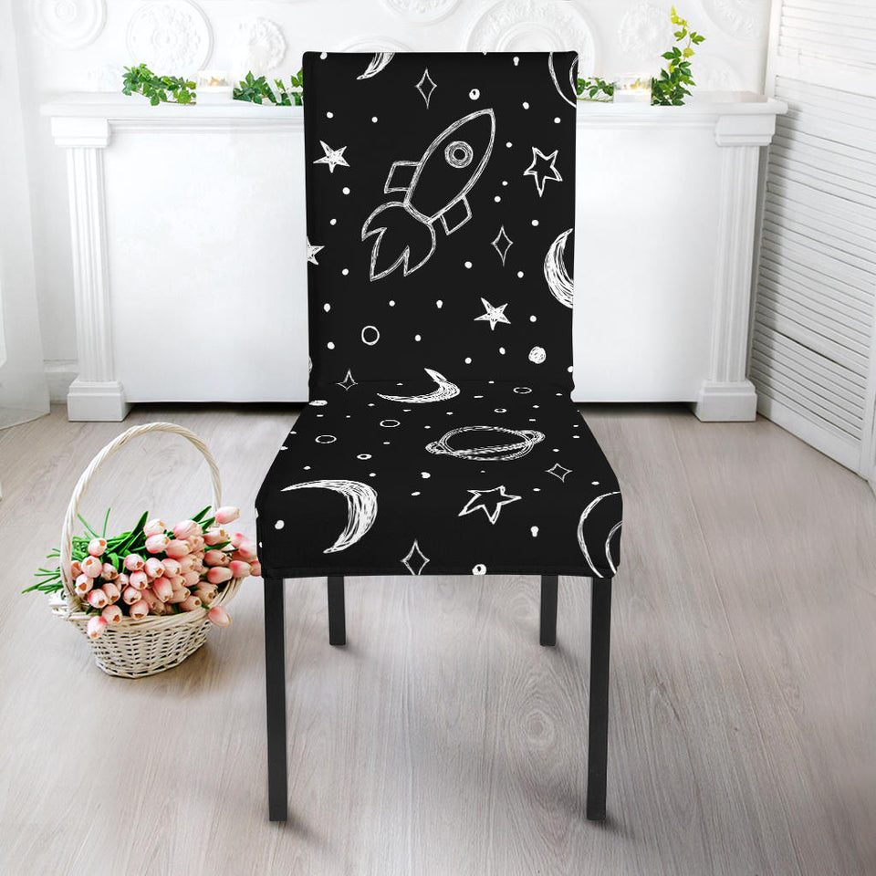 Hand Drawn Space Rocket Star Planet Dining Chair Slipcover