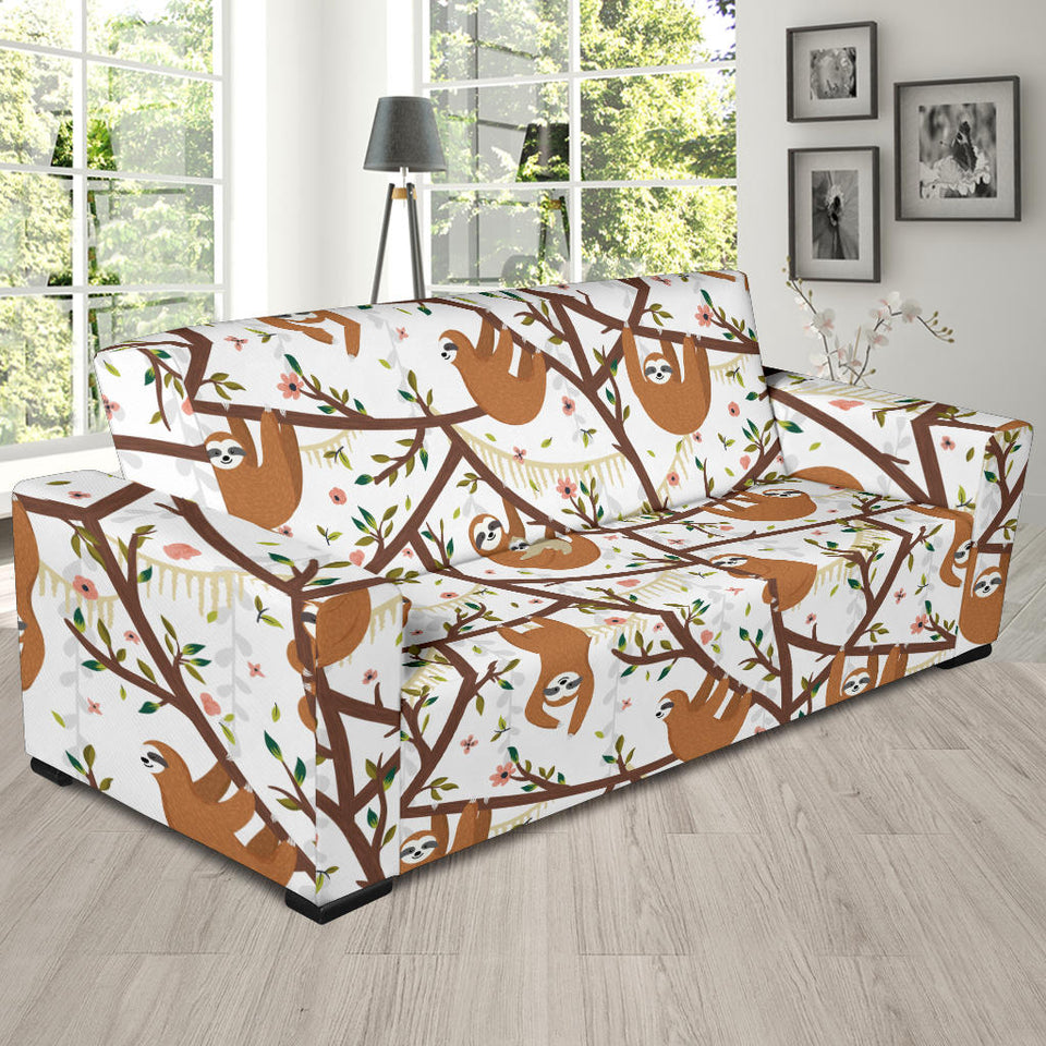 Sloths Hanging On The Tree Pattern Sofa Slipcover
