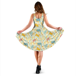 Hippopotamus Pattern Print Design 04 Sleeveless Midi Dress