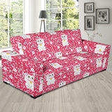 Maneki Neko Lucky Cat Sakura Pink Background Sofa Slipcover