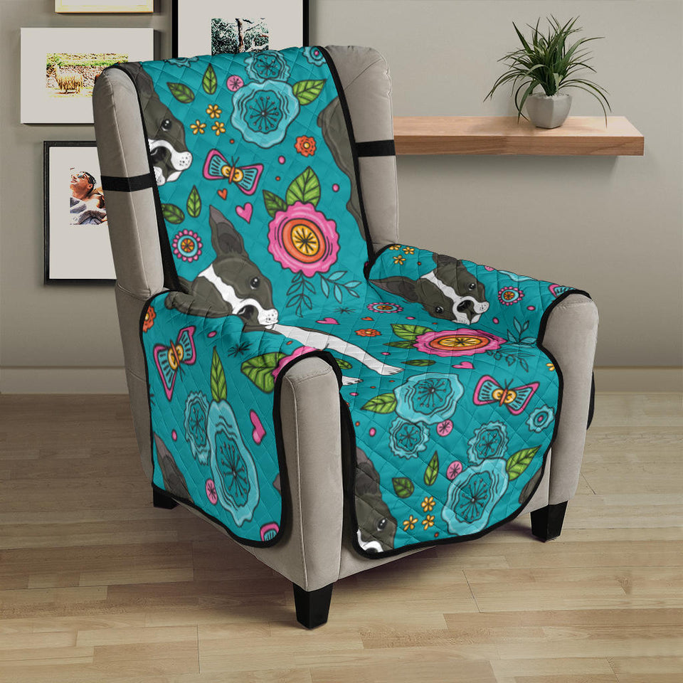 Boston terrier beautiful flower pattern Chair Cover Protector
